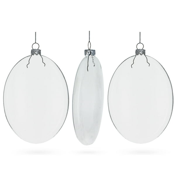 BestPysanky Set of 3 Oval Flat Discs Clear Glass Christmas Ornament 5 Inches 127 mm BestPysanky Set of 3 Oval Flat Discs Clear Glass Christmas Ornament 5 Inches 127 mm